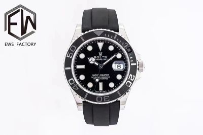 Rolex Yacht-Master 42mm 3235 Movement Black Face Black Oysterflex Strap WG Case Watch